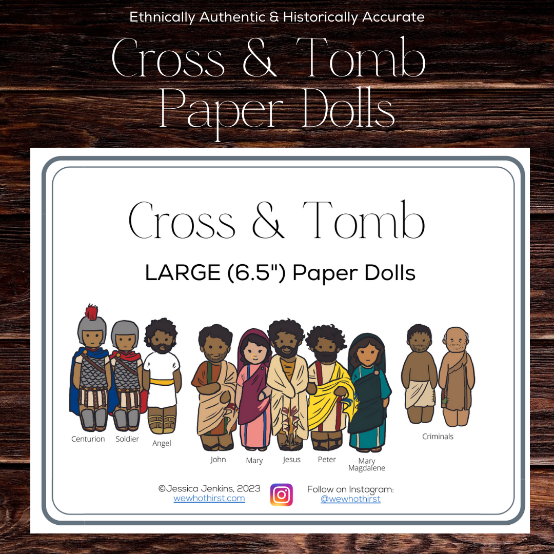 Large cross and tomb paper dolls
